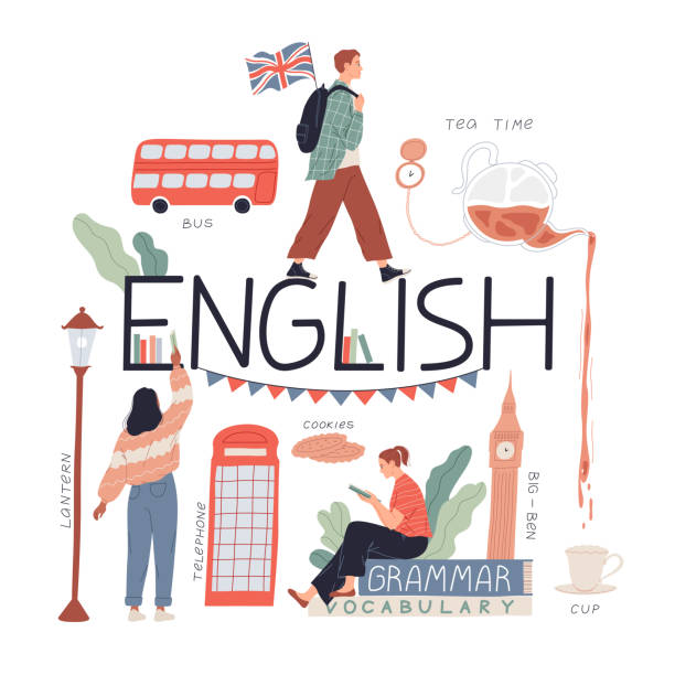 nauka języka angielskiego i kultury, podróż do anglii - adolescence flag university people stock illustrations
