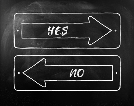 Choice Yes or No written on opposite arrows on Blackboard