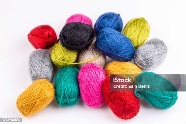 Colorful Wools On The White Background Stock Photo - Download Image Now - Ball Of Wool, Skein, Close-up