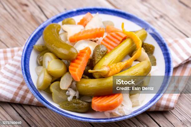 Assorted Pickled Vegetables In Bowlplate Turkish Name Tursu Stock Photo - Download Image Now
