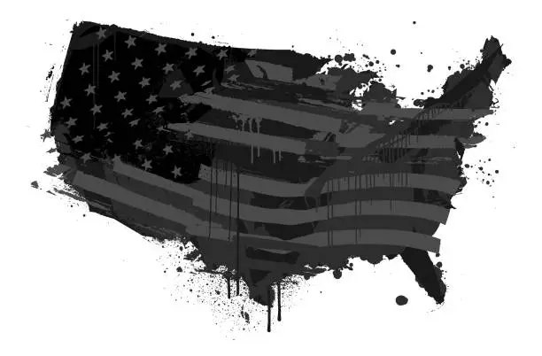 Vector illustration of United States distressed flag map illustration