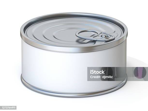 Metal Tin With Blank Label 3d Stock Photo - Download Image Now - Can, Tuna - Seafood, Tin