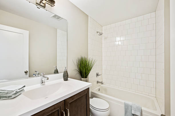 istock Well designed bathroom with white tiles 1273765789