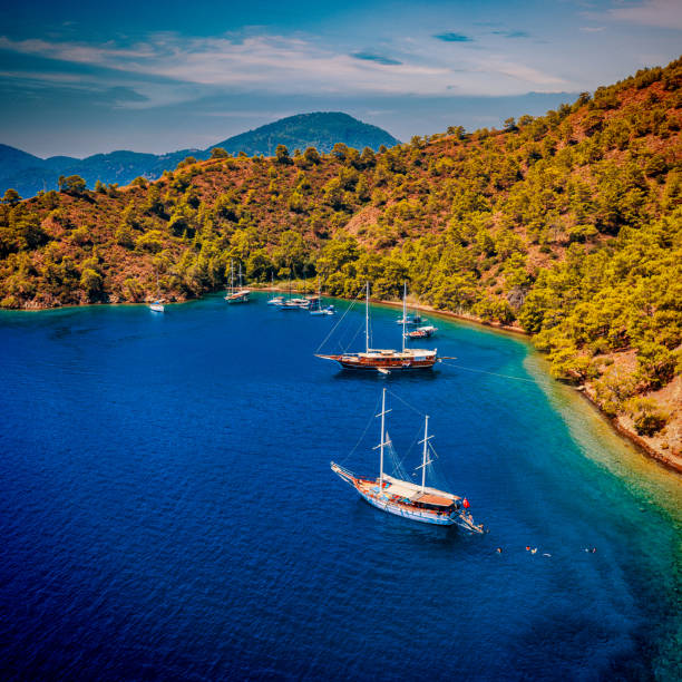 istock Sailing boat moored on sea 1273773136