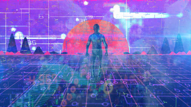 istock Businessman walking in virtual reality display 1273778439