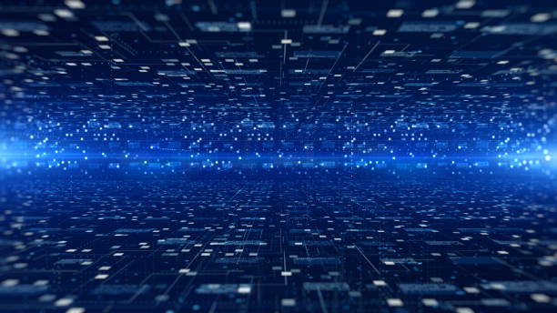 Digital cyberspace futuristic, Digital data matrix flowing and lighting, 5g high-speed connection data analysis process abstract background.