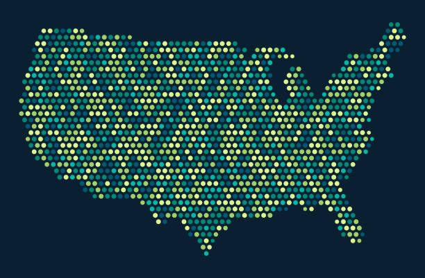 United States Halftone Dots Map United States of America dot halftone stipple point map. census stock illustrations