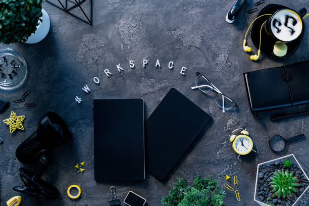 istock Workspace hashtag on home office desk background 1273786380