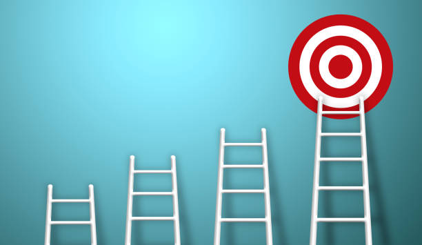 istock Stand out from the crowd and think different creative idea concepts. Longest white ladder growing up growth to aiming high to goal target. 3d illustration 1273789910