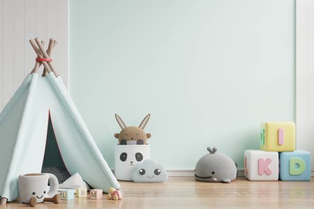 istock Children's playroom with tent and table sitting blue wall,doll. 1273793279
