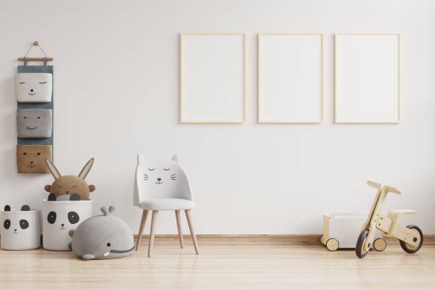 istock Interior mockup nursery room, kids room, wall frame mockup. 1273793281