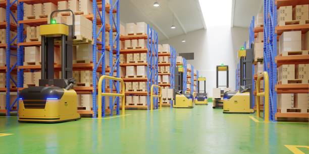 istock AGV Forklift Trucks-Transport More with Safety in warehouse. 1273793286