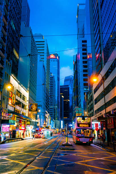 istock Hong Kong street scene in Sheung Wan tramway path 1273796336