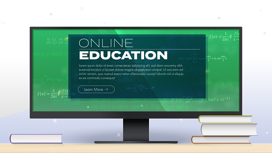 Elearning Computer Screen Online Education Elearning Computer Monitor With Books On Table Math ...