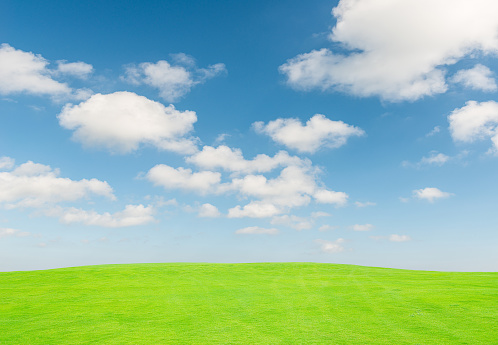 Beautiful landscape green grass pattern from golf course and blue sky with cloud in a day