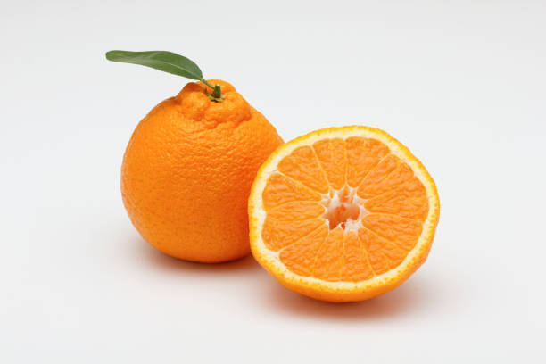 decopon sobre fondo blanco - mandarina fotografías e imágenes de stock