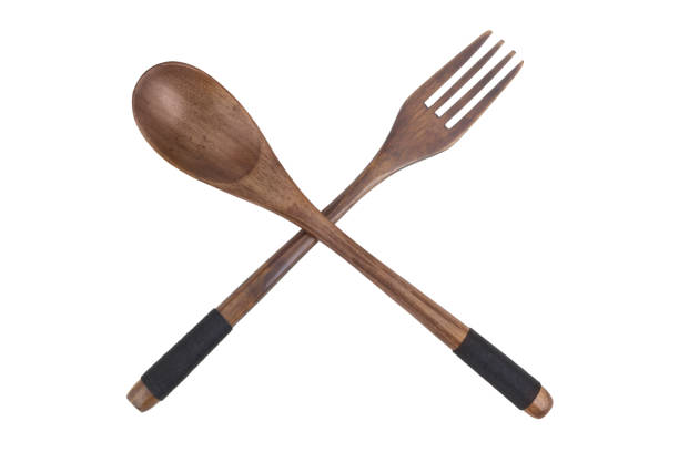 istock Wooden spoon and fork isolated on white, japanese style 1273811205