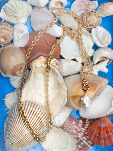 istock Golden chain with white baroque pearl pendant 1273811361