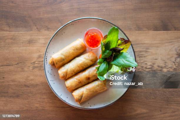 Vegetarian Spring Rolls Stock Photo - Download Image Now - Spring Roll, Thai Culture, Vegetable