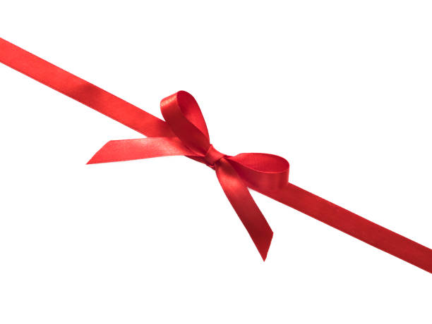 istock Shiny red satin ribbon bow on white background 1273815143