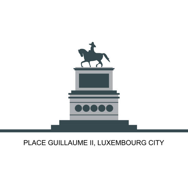 ilustrações de stock, clip art, desenhos animados e ícones de wonderful view of the town hall in the guillaume ii luxembourg city, luxembourg. the equestrian statue of grand duke william ii on the square. historical places for tourists to visit. - duke