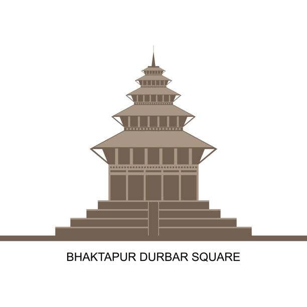 Landmarks of Nepal. Temples of Durbar Square in Bhaktapur, Kathmandu valey, Nepal. It is UNESCO world heritage site. Historical building tourist destination. Around the world concept. Flat vector Landmarks of Nepal. Temples of Durbar Square in Bhaktapur, Kathmandu valey, Nepal. It is UNESCO world heritage site. Historical building tourist destination. Around the world concept. Flat vector bhaktapur durbar square stock illustrations