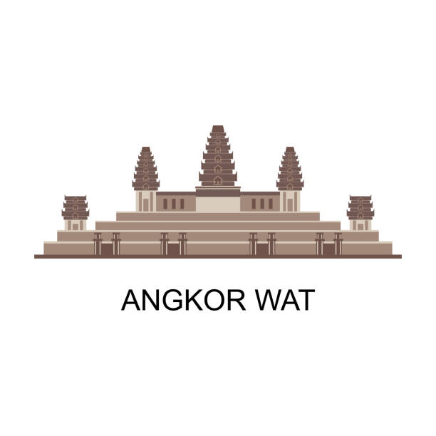 ilustrações de stock, clip art, desenhos animados e ícones de panorama view cityscape of historical of angkor wat landmark in cambodia. world famous monument. good for vacation isolated on white background. travel and tourist destination. vector illustration - angkor wat