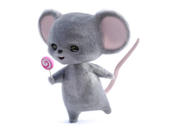 istock 3D rendering of a cute smiling mouse holding lollipop. 1273819188