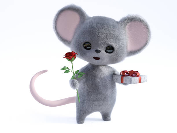 istock 3D rendering of a cute smiling mouse being romantic. 1273819209