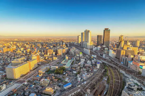 Nagoya Japan, city skyline at Nagoya railway station and business center