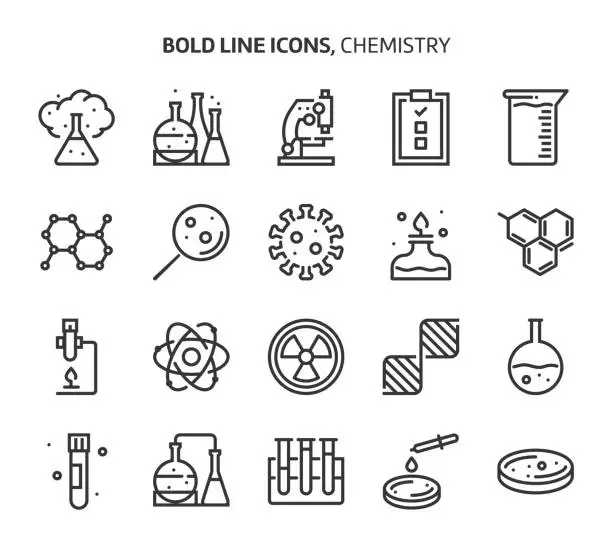 Vector illustration of Chemistry, bold line icons