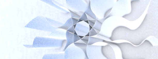 istock Three-dimensional textured wavy paper sheets are collected in a flower bud. 3D illustration, 3D rendering. 1273821076