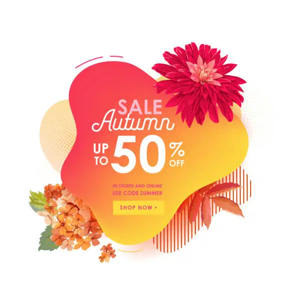 Vector illustration of Thanksgiving sale discount concept banner template, Liquid abstract bubble with Autumn flowers vector illustration. Promo badge for seasonal offer, promotion, advertising for web, ui, voucher