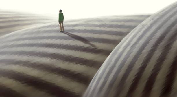 istock Surreal artwork of lonely man, painting art, conceptual illustration, alone lonely solitude and loneliness concept, imagination of fantasy landscape 1273822896
