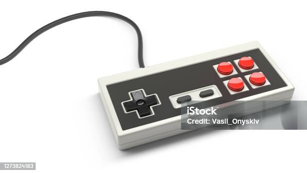 Retro Computer Gaming Controller Joystick On A White Background Stock Photo - Download Image Now