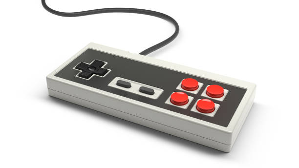retro computer gaming controller joystick on a white background - nerd technology old fashioned 1980s style imagens e fotografias de stock