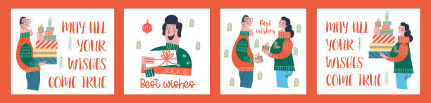 クリスマスと新年のイラストを挨拶楽しいベクトルのセット。 - christmas fun set gift点のイラスト素材／クリップアート素材／マンガ素材／アイコン素材