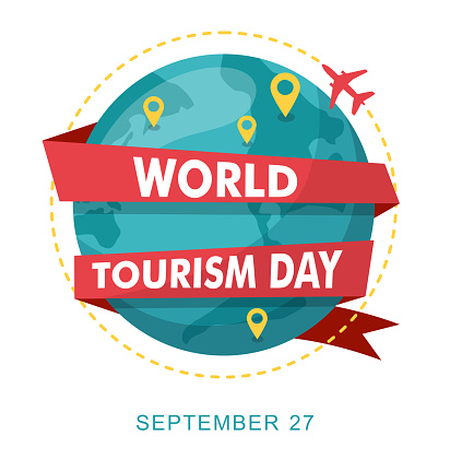 World Tourism Day. Planet earth with map. Vector illustration.