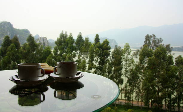 istock White cup of coffee and tea with cheese sandwiches. Nice view from the window. Tea drinking on vacation. 1273830930