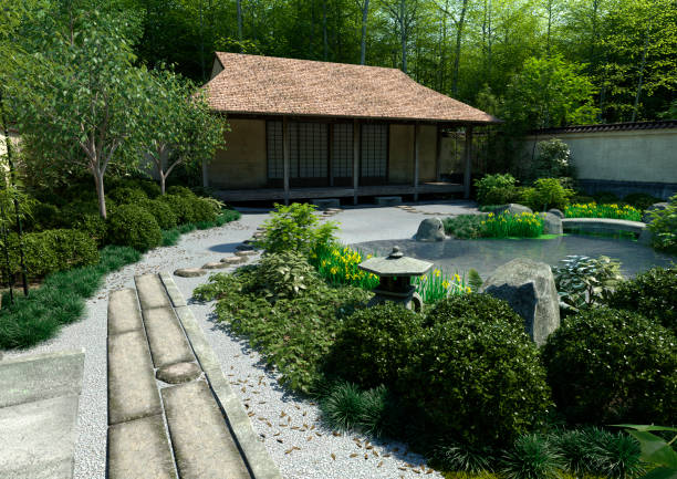 istock 3D illustration Japanese garden 1273833347