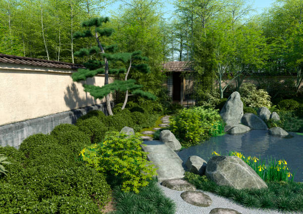 istock 3D illustration Japanese garden 1273833374