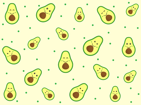 Background With Happy Cute Of Avocado Stock Illustration - Download Image  Now - Avocado, Backgrounds, Cartoon - iStock