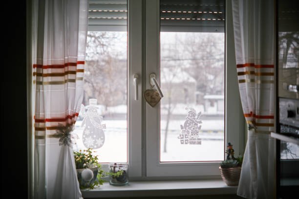 Close up of lace curtain