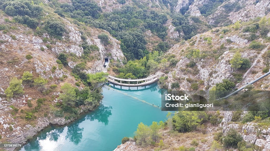 Dam wall in Bimont park, Provence, France Blue Stock Photo