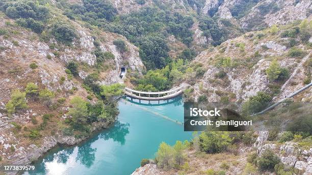 Dam Wall In Bimont Park Provence France Stock Photo - Download Image Now - Blue, Built Structure, Cloud - Sky