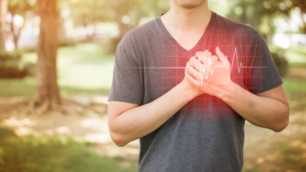 Close up of man is heart attack stock photo