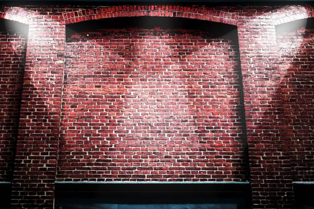 Aged and weathered brick wall textures with bright spotlight illumination