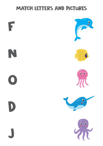 istock Matching game for kids. Find sea animals and letters they start with. 1273842782