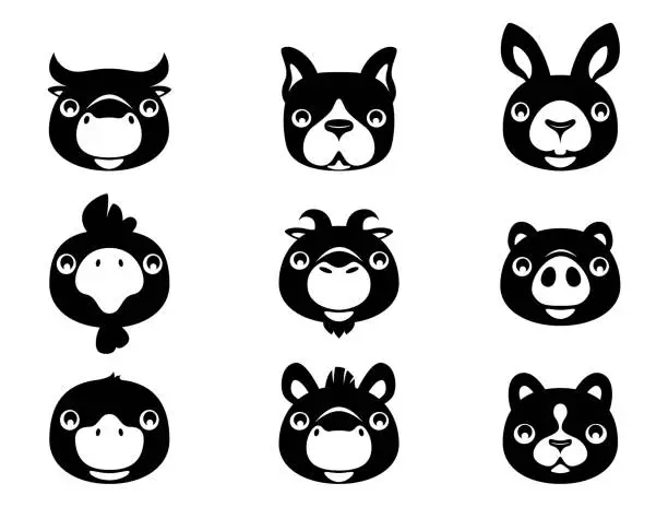 Vector illustration of cheerful domestic animals symbols