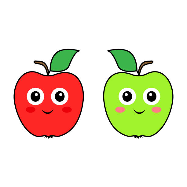 Ilustración de Manzanas Rojas Y Verdes Con Ojos Frutas De Dibujos Animados  y más Vectores Libres de Derechos de Alegre - iStock